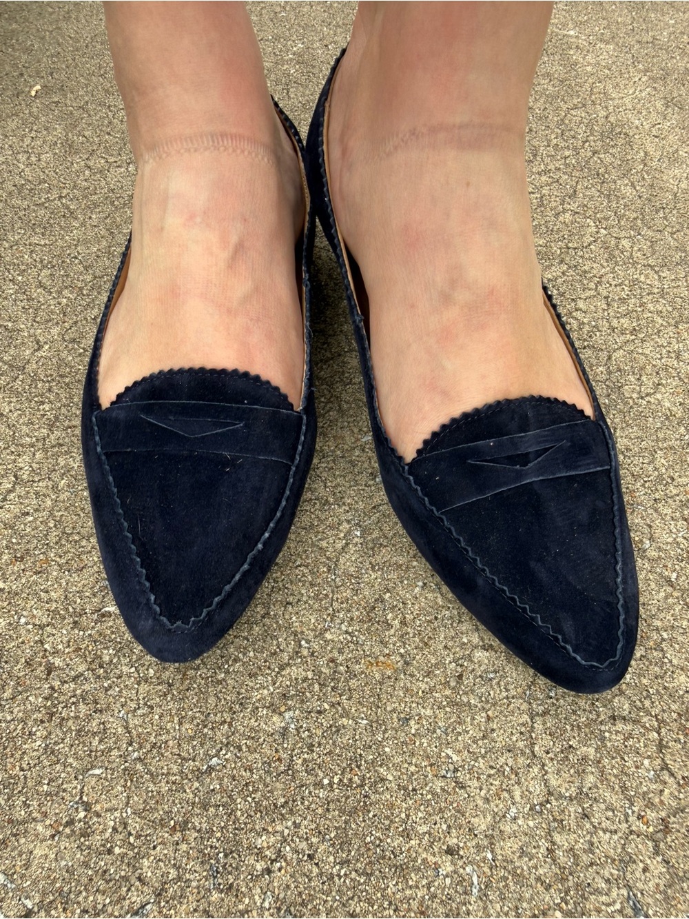 NEW Talbots Navy Suede Pointed Penny Loafers